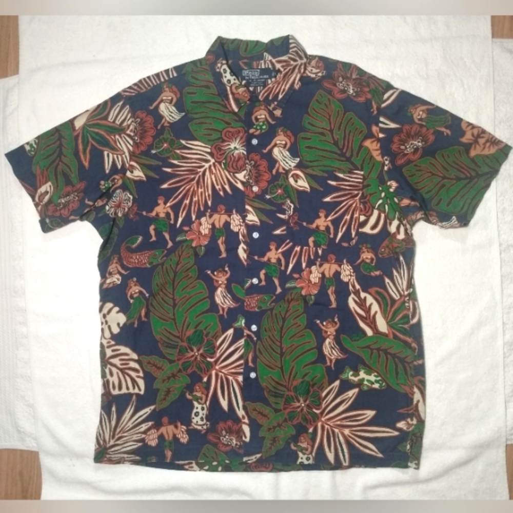 POLO RALPH LAUREN Vintage Koi Fish Hawaii Hawaiian Button Up Summer Shirt - LRG